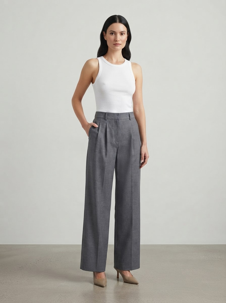 CAROLA – Pantaloni plissettati a vita alta e gamba larga
