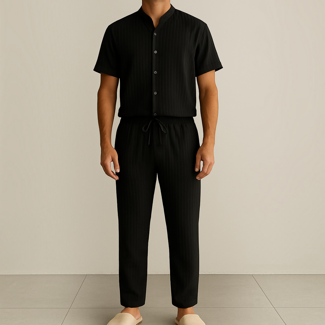 Saverio – Coordinato estivo a righe in nero | Luna Moda