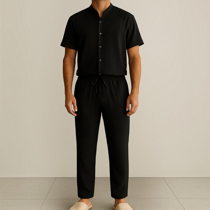 Saverio – Coordinato estivo a righe in nero | Luna Moda