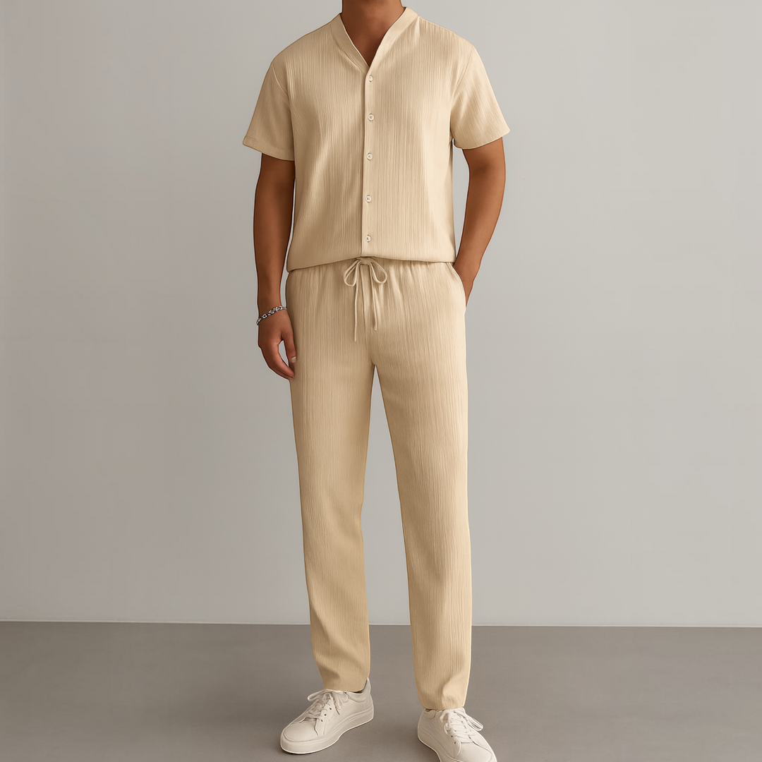 Saverio – Coordinato estivo a righe in beige | Luna Moda