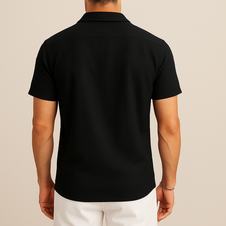Camicia da Spiaggia Pieghettata Nera in Cotone