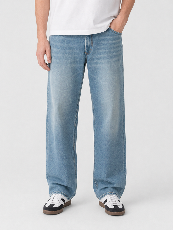 Jeans dritti minimalisti base da uomo con zip