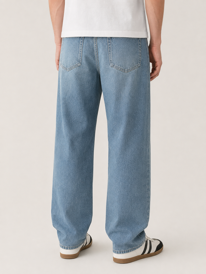 Jeans dritti minimalisti base da uomo con zip