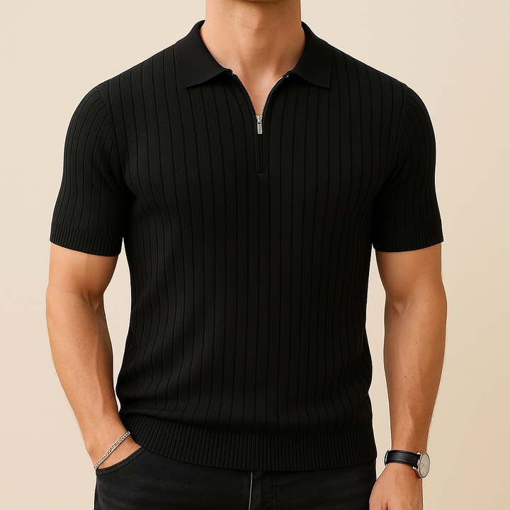 Polo nera con zip a coste