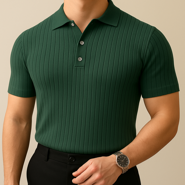 T-Shirt Estiva con Collo Striato Retro