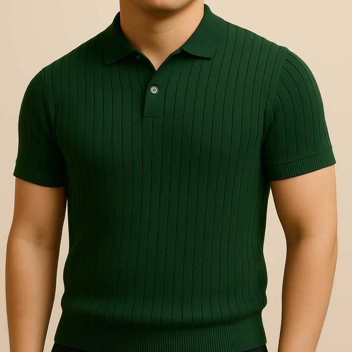 T-Shirt Estiva con Collo Striato Retro