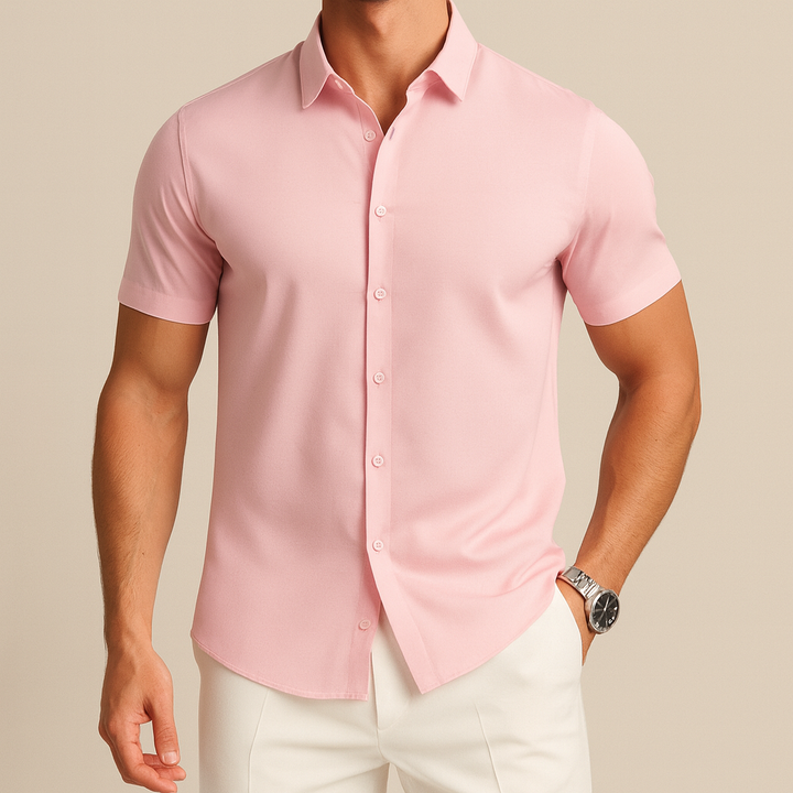Camicia da uomo business casual a maniche corte in tinta unita