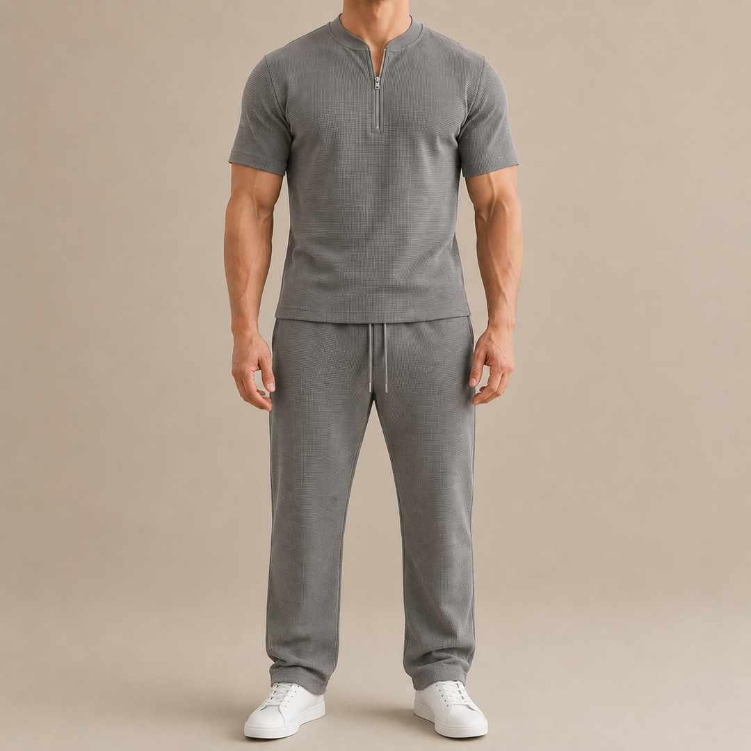 Completo estivo da uomo in tessuto waffle con zip