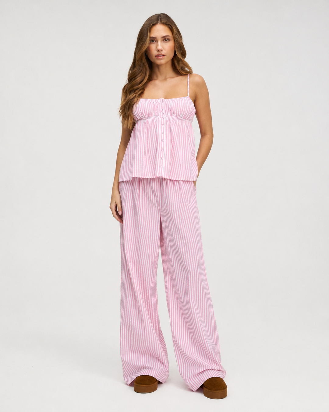 Completo cami fluido e pantaloni a gamba larga - righe sottili
