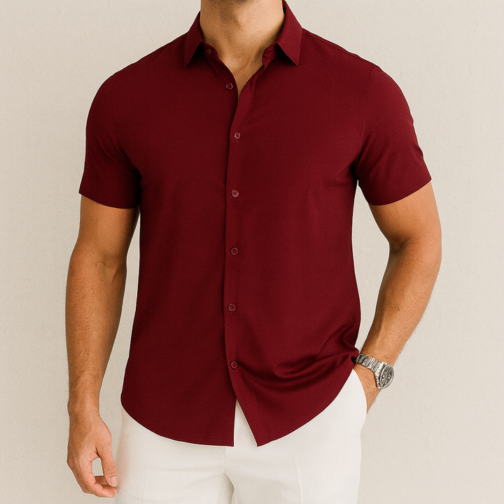 Camicia da uomo business casual a maniche corte in tinta unita