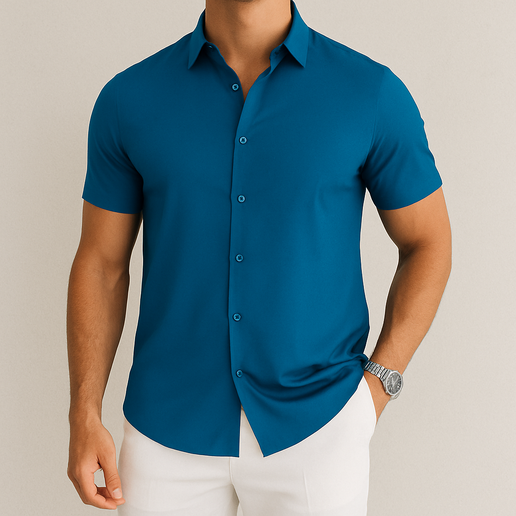 Camicia da uomo business casual a maniche corte in tinta unita