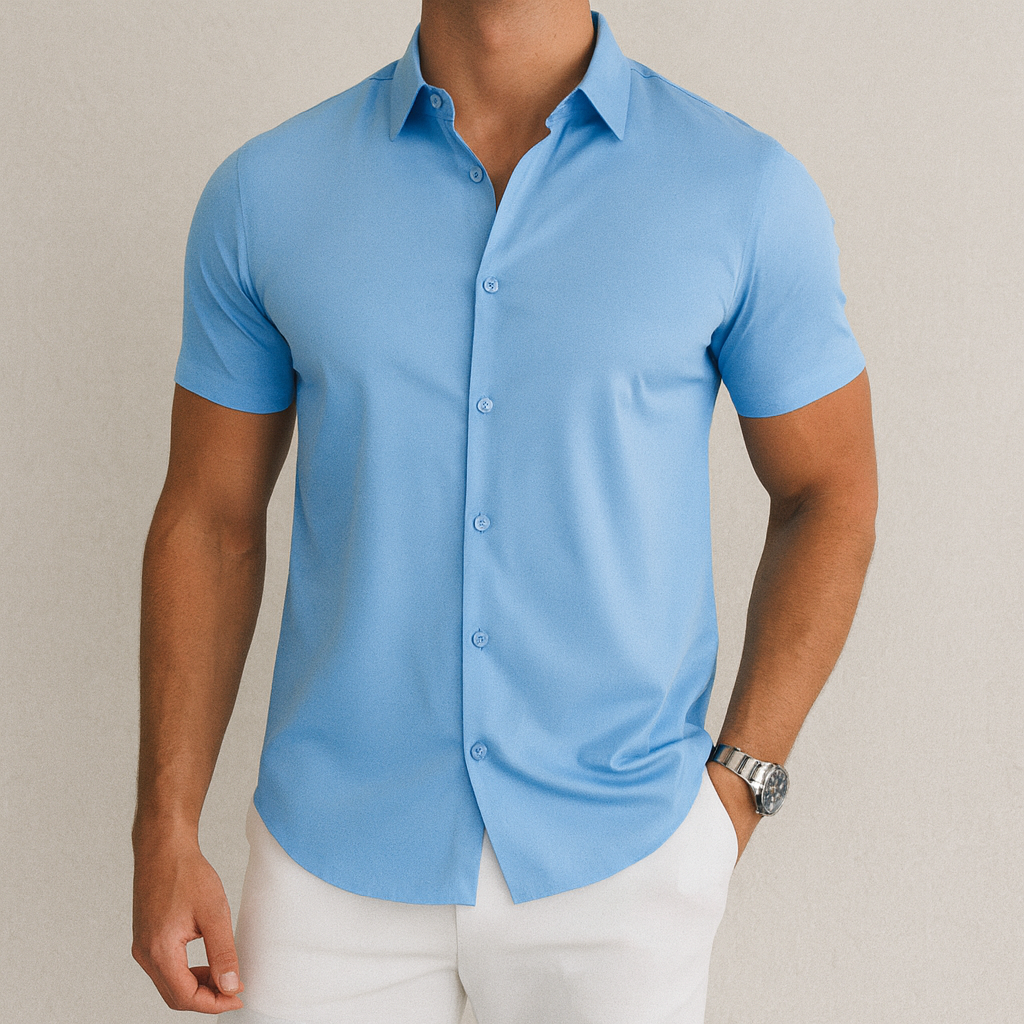 Camicia da uomo business casual a maniche corte in tinta unita