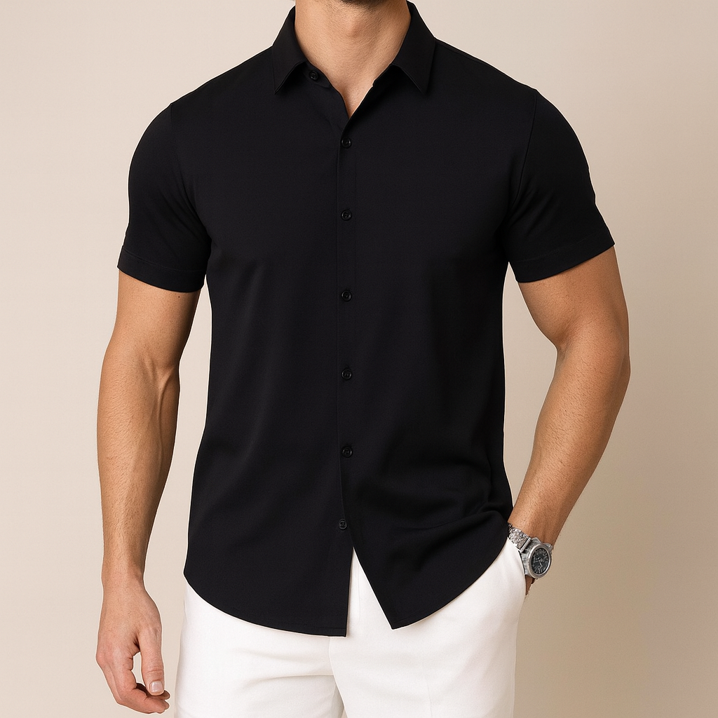 Camicia da uomo business casual a maniche corte in tinta unita