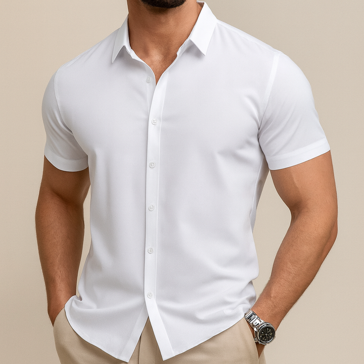 Camicia da uomo business casual a maniche corte in tinta unita