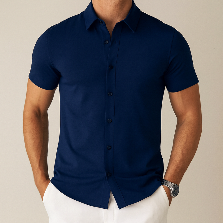 Camicia da uomo business casual a maniche corte in tinta unita