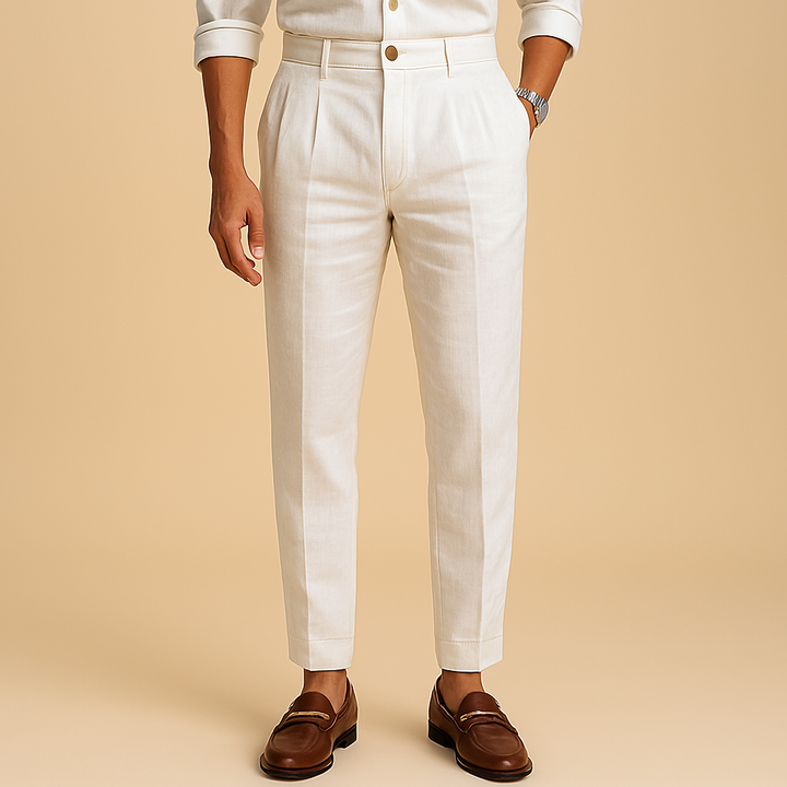 Pantaloni Tapered Plissettati Color Avorio