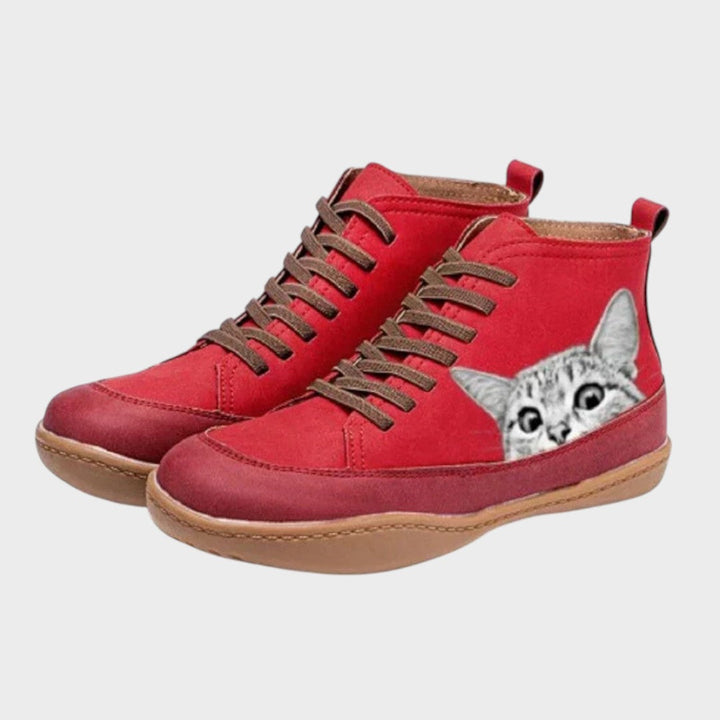 KITTY – Stivaletti in pelle con motivo gatto