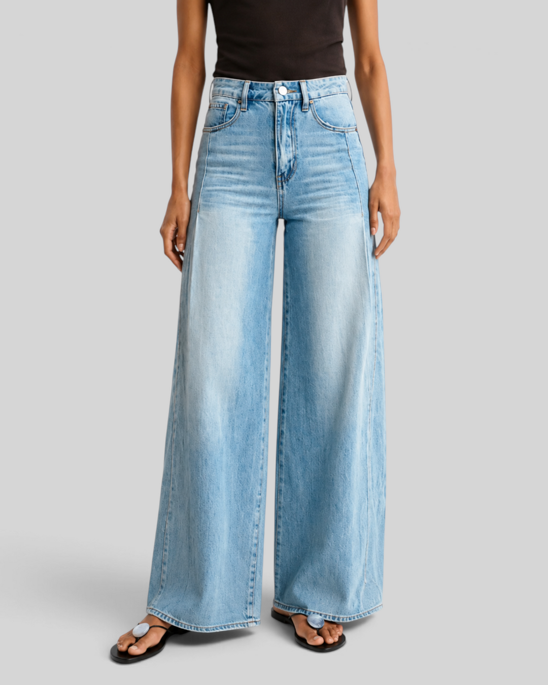 Luna Moda high-waisted wide-leg light wash denim jeans with a relaxed fit and classic five-pocket styling.