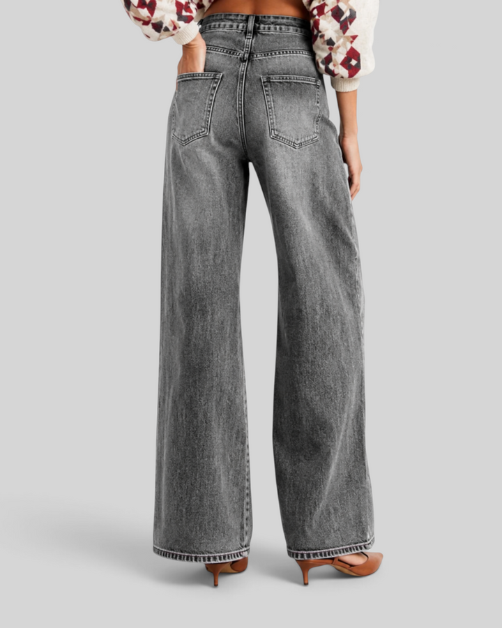 Luna Moda high-waisted wide-leg jeans in washed grey denim, shown from the back with a relaxed fit.