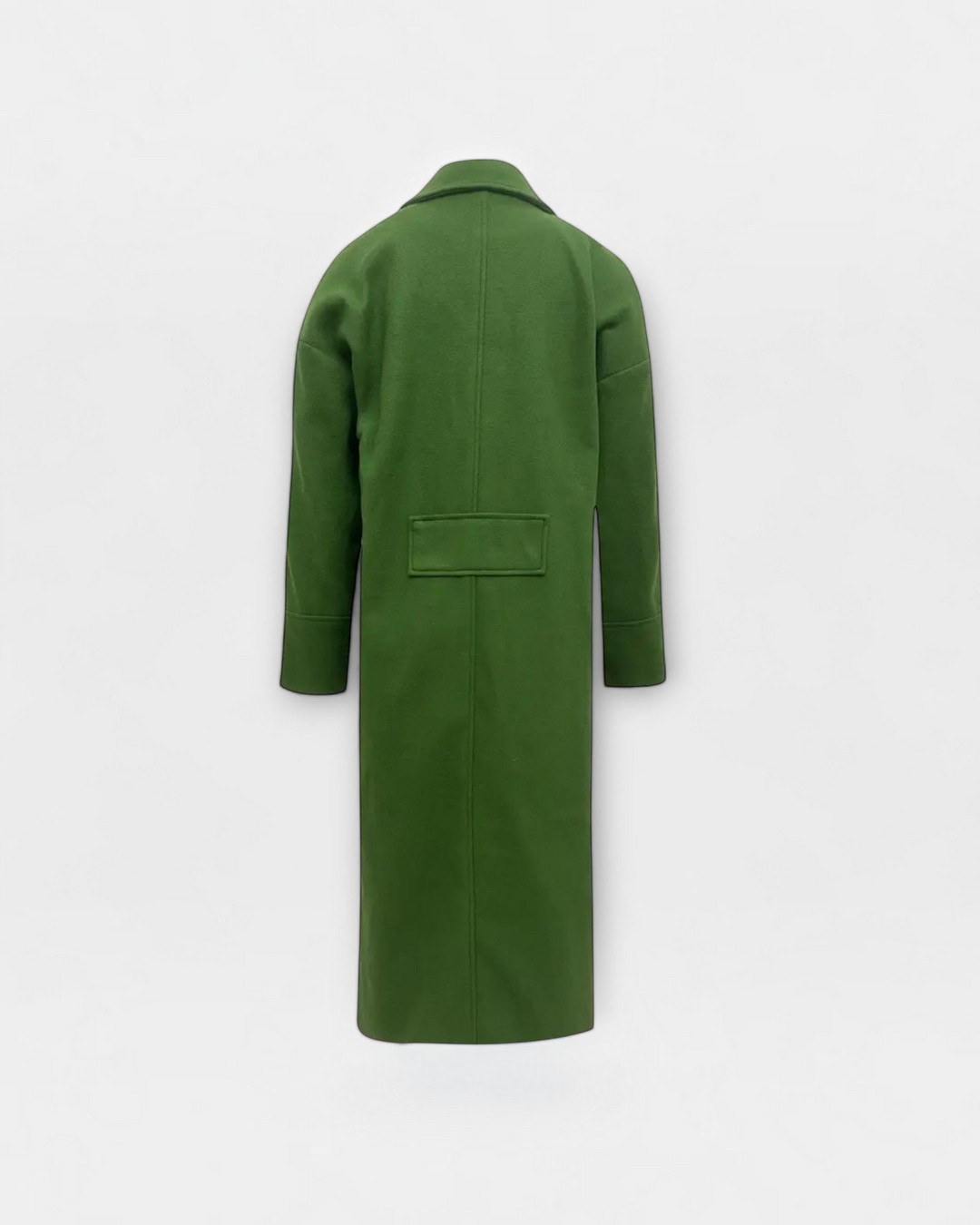 Luna Moda FILIPPA green thermal coat with wide collar and classic lapel, back view