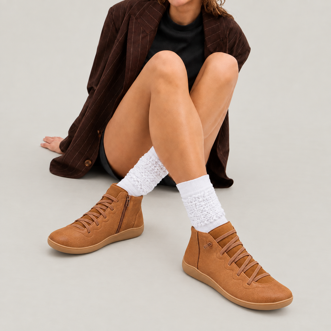 ISADORA – Stivaletti da donna color cuoio con lacci e zip laterale | LUNA MODA