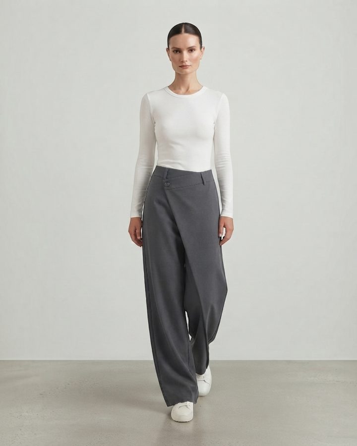 LICIA – Pantaloni a gamba larga con pannello asimmetrico