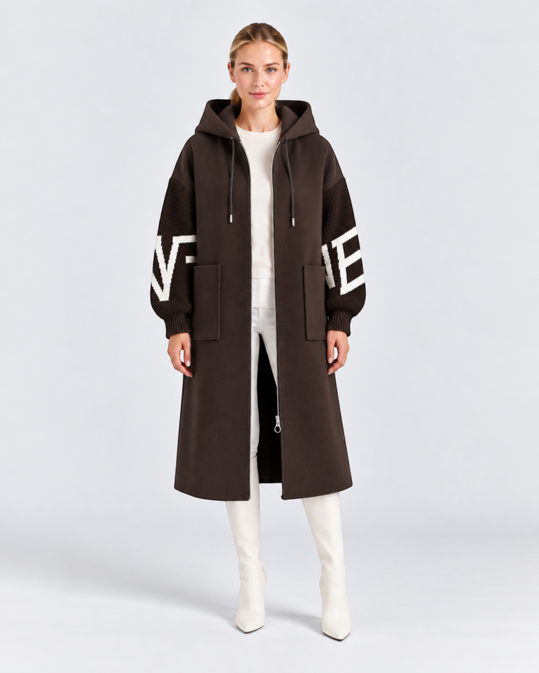 Cappotto LUCIA marrone, vista frontale — LUNA MODA.