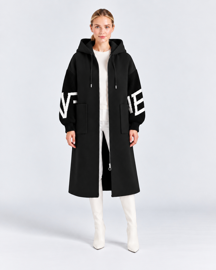 Cappotto LUCIA nero, vista frontale — LUNA MODA.