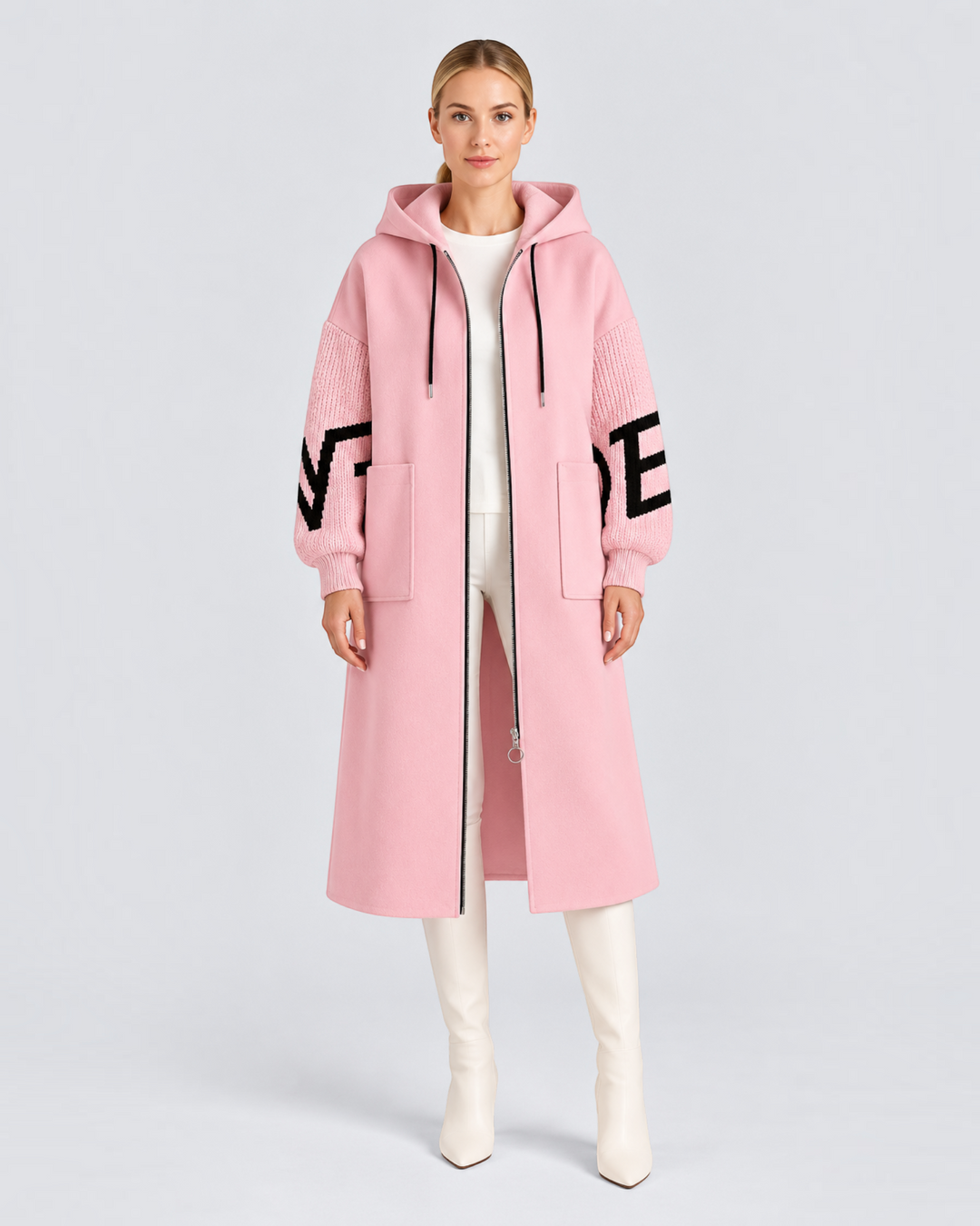 Cappotto LUCIA rosa, vista frontale — LUNA MODA.