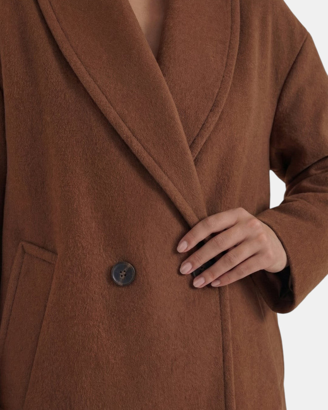 Luna Moda Corinna brown oversized wool-blend coat with a shawl collar and double-breasted button detail