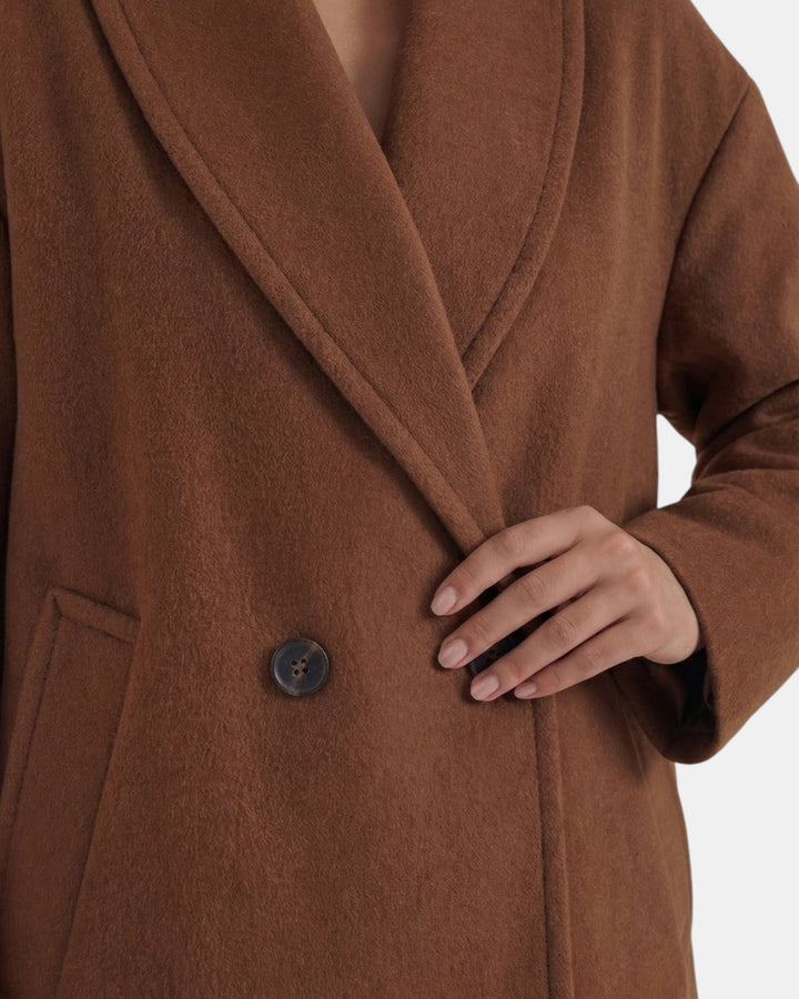 Luna Moda Corinna brown oversized wool-blend coat with a shawl collar and double-breasted button detail