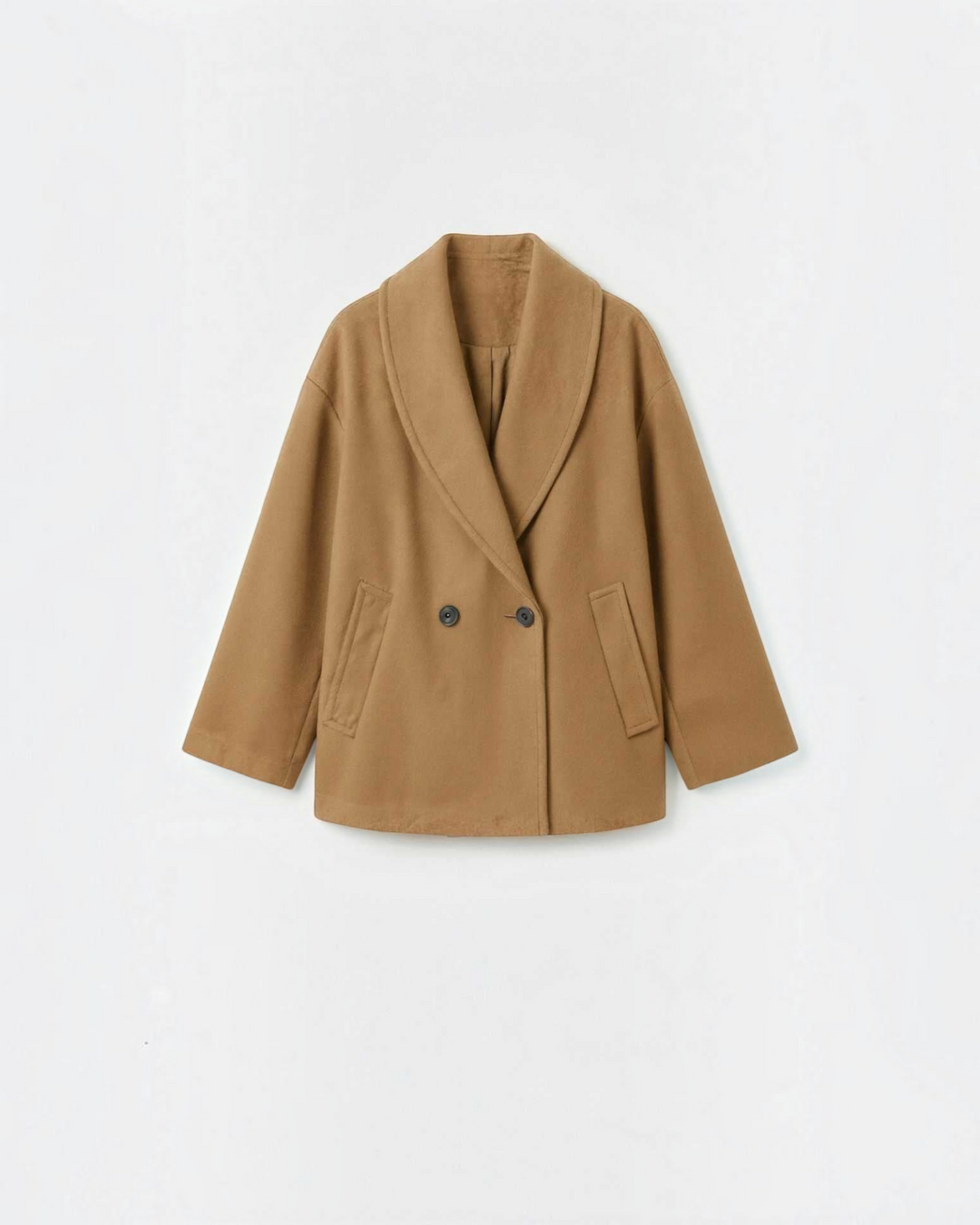 Luna Moda Corinna camel oversized double-breasted coat with wide lapels and soft relaxed fit
