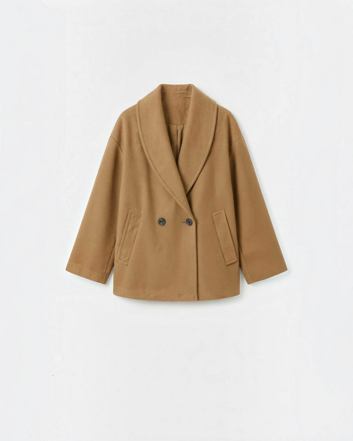 Luna Moda Corinna camel oversized double-breasted coat with wide lapels and soft relaxed fit