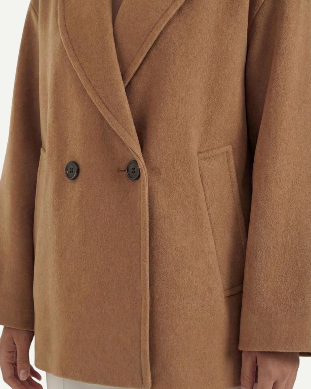 Luna Moda Corinna camel double-breasted oversize coat with wide lapels and soft wool-blend fabric