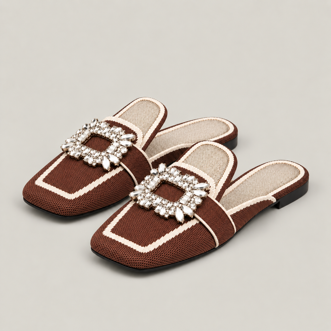 MARTINA – Ballerine a punta quadrata con fibbia gioiello