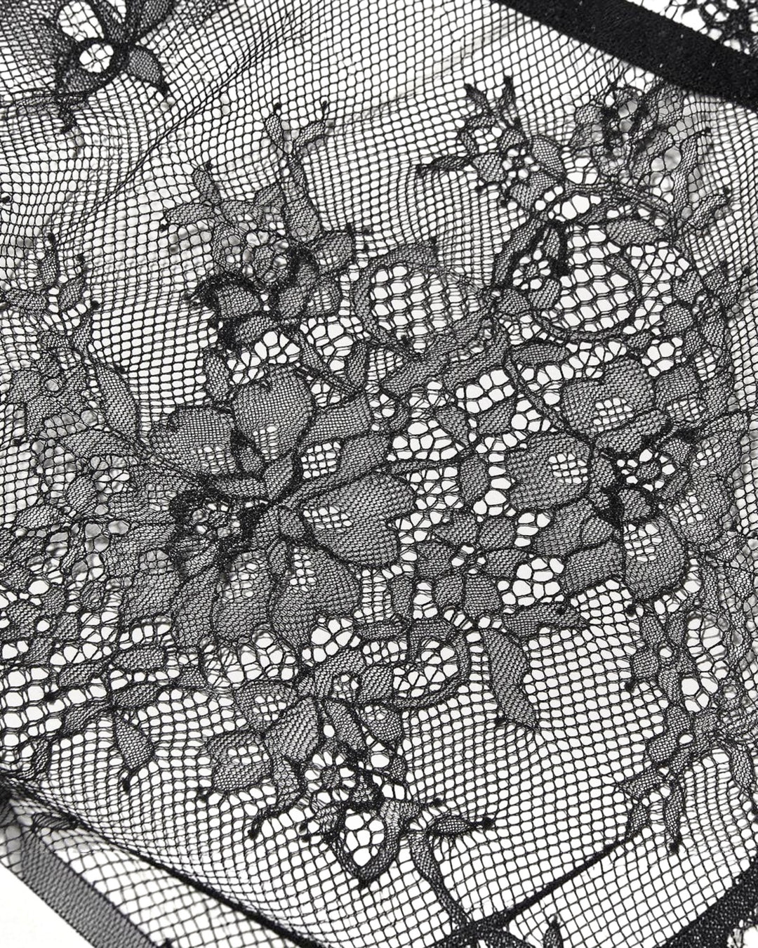 Luna Moda black floral lace fabric detail with intricate mesh pattern for the Elodia maxi dress