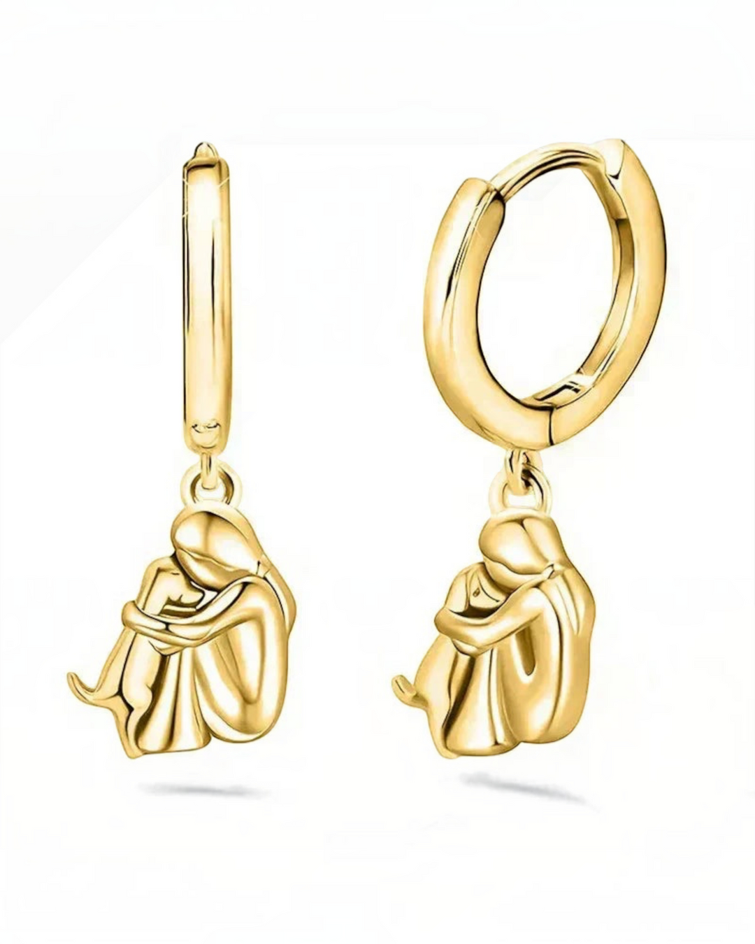 Luna Moda gold-tone hoop earrings featuring a charming pendant of a person hugging their dog