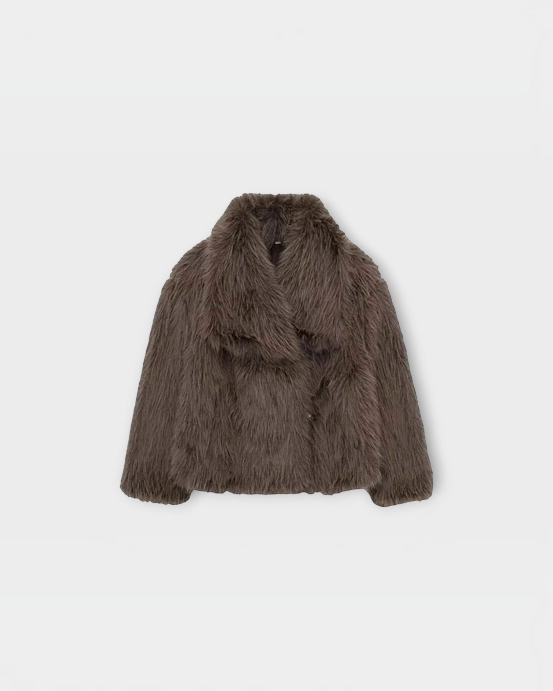 Luna Moda Margherita brown faux fur coat with a wide collar and soft textured finish