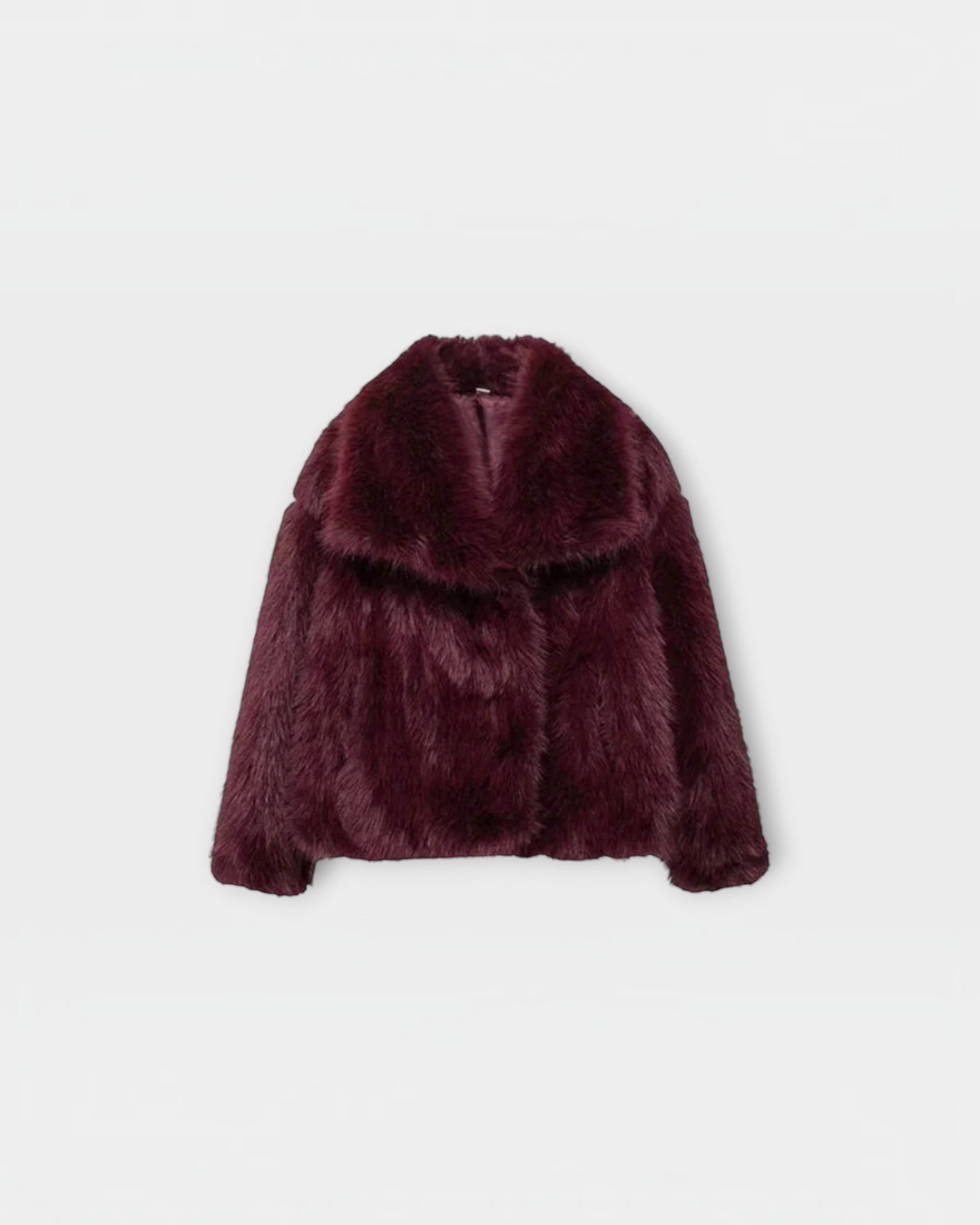 Luna Moda Margherita burgundy faux fur coat with a wide collar and soft texture for a sophisticated winter look