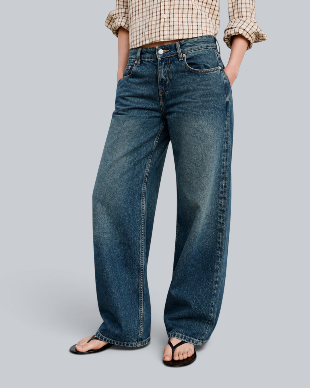 Luna Moda high-waisted baggy jeans in vintage washed blue denim with a relaxed wide-leg fit on a model