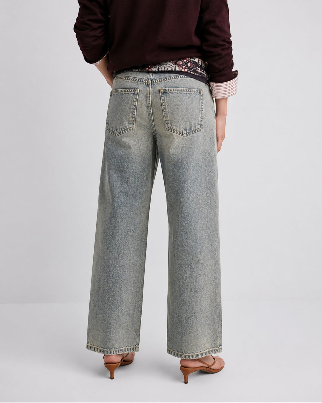 Luna Moda high-waisted baggy jeans in vintage washed denim with a relaxed wide-leg fit, back view.