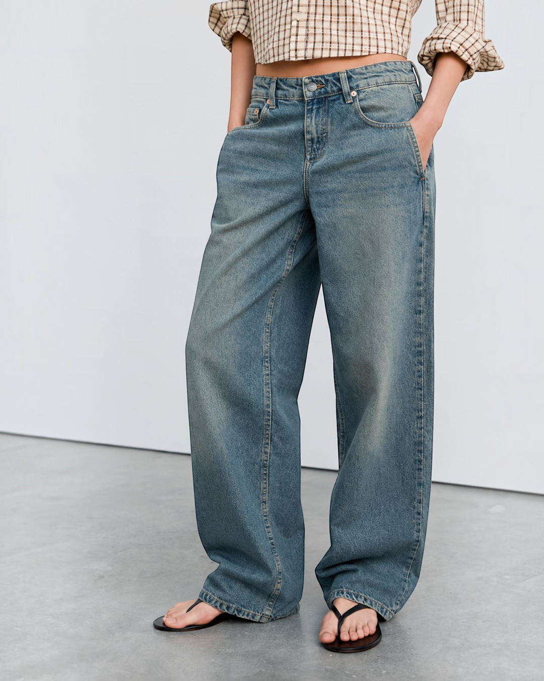 Luna Moda high-waisted baggy jeans in vintage washed blue denim with a relaxed wide-leg fit.