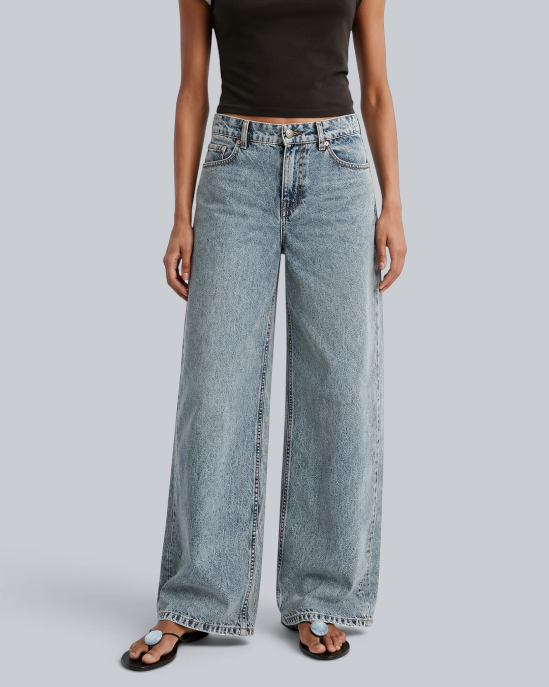 Luna Moda high-waisted baggy jeans in a vintage washed light blue denim with a relaxed wide-leg silhouette.