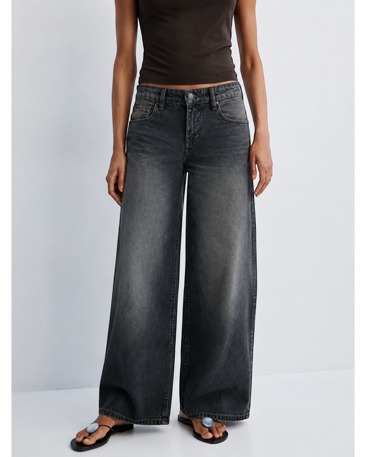 Luna Moda high-waisted baggy jeans in vintage washed grey denim with a relaxed wide-leg fit on a model