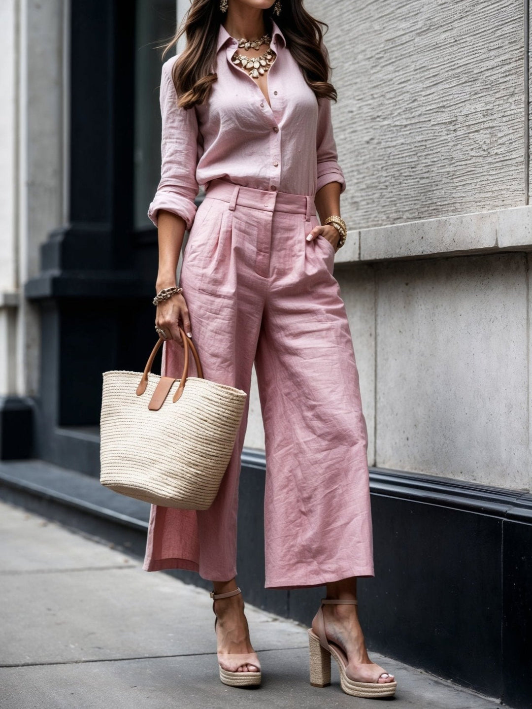 Isadora – Coordinato casual chic rosa con capri fluidi