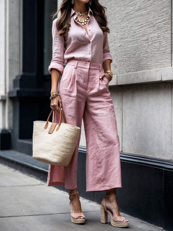 Isadora – Coordinato casual chic rosa con capri fluidi