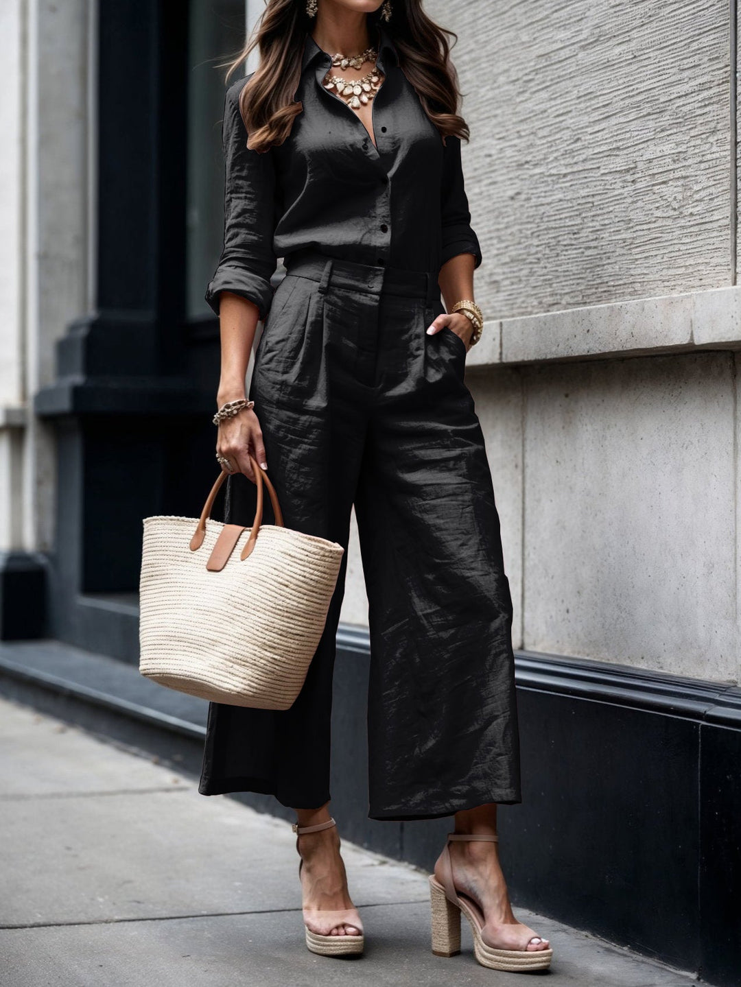 Isadora – Coordinato casual chic rosa con capri fluidi