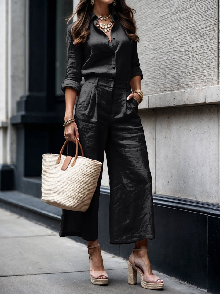 Isadora – Coordinato casual chic rosa con capri fluidi