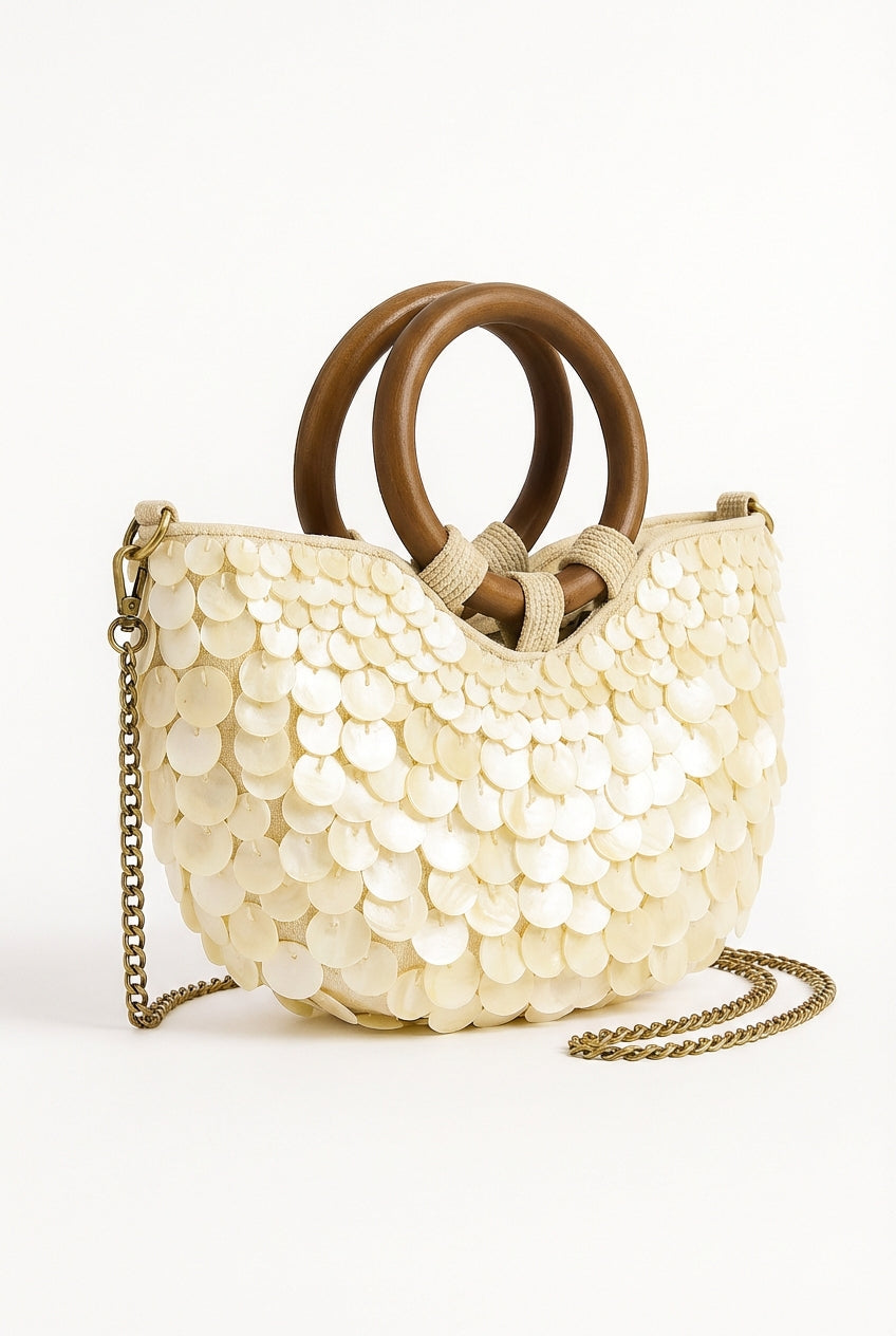 ENZA - Mini borsa a mano con manici in legno