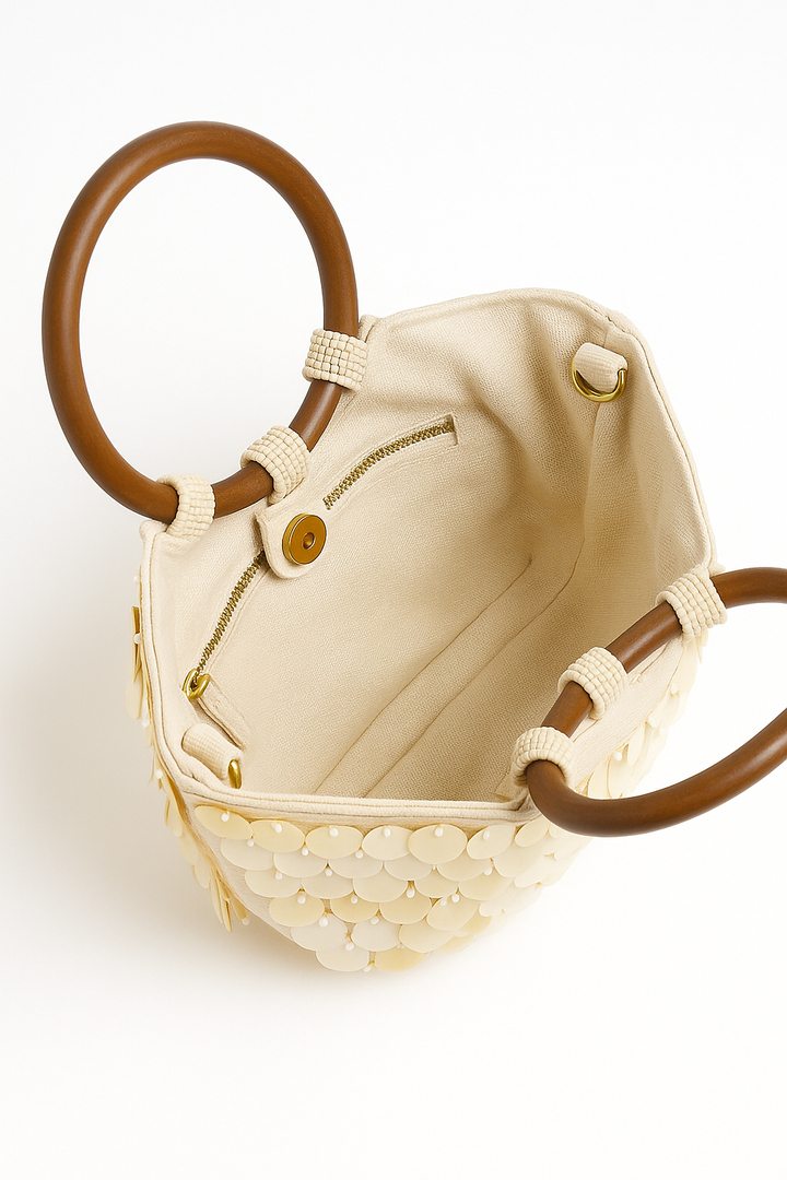 ENZA - Mini borsa a mano con manici in legno